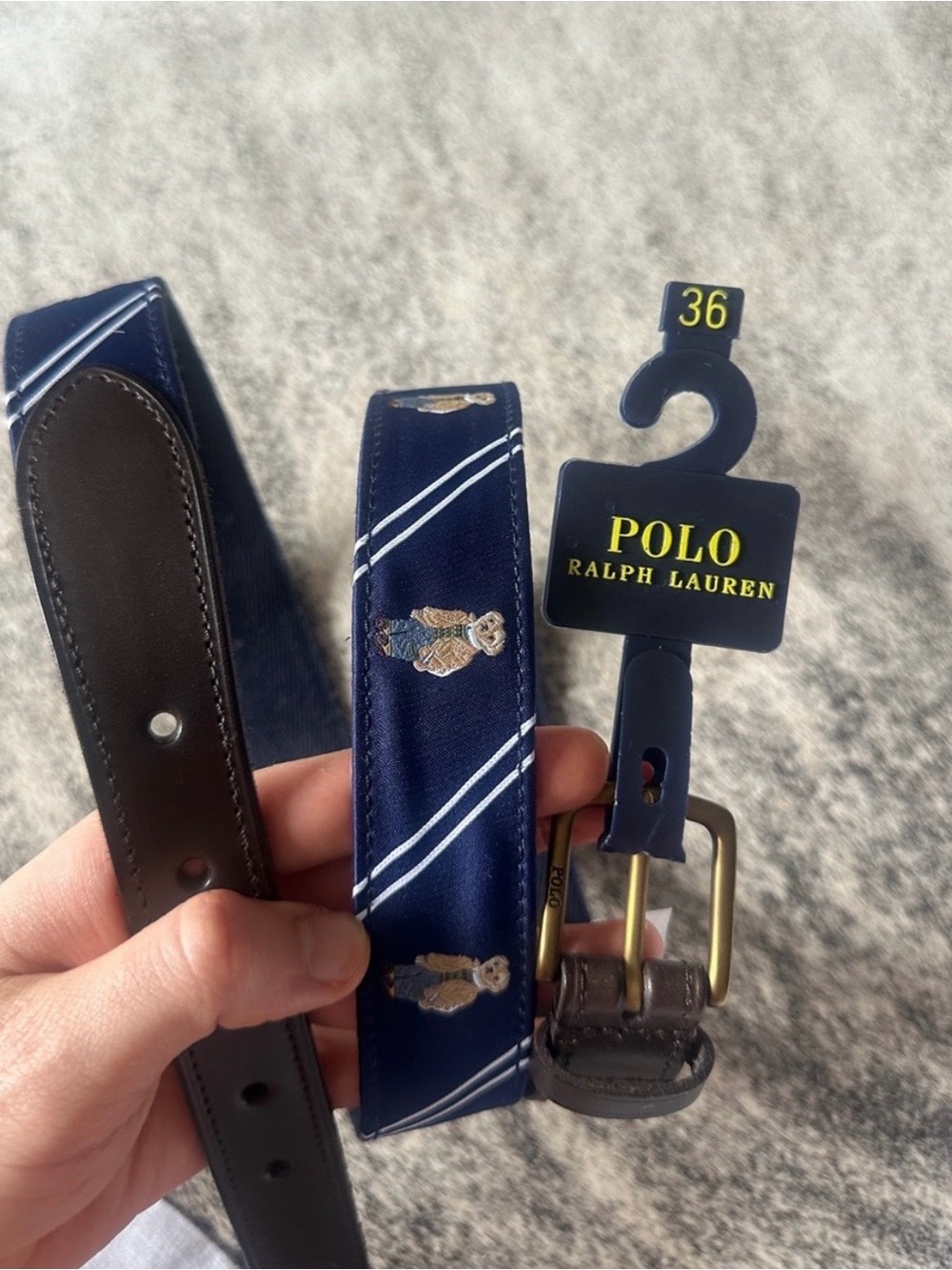 Polo by Ralph Lauren Navy Bear-Striped Men’s Belt with Leather Ends